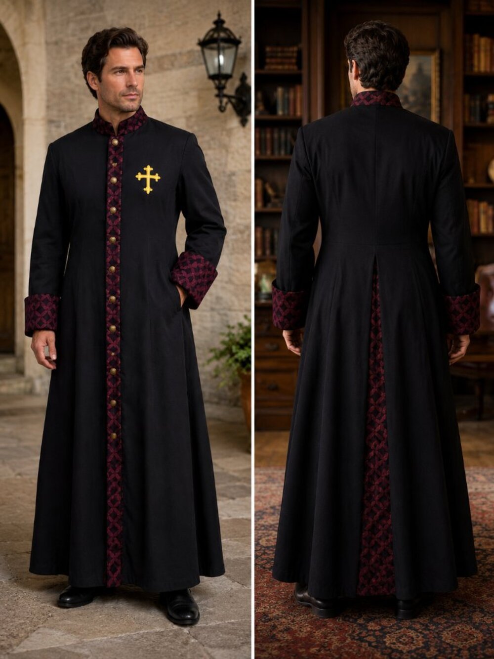 Vintage Gothic Medieval Cross Long Coat Dress Black